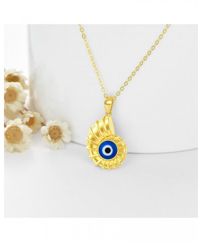 14K Gold Conch Necklaces for Women Yellow Solid Gold Shell Pendant Necklace with Evil Eye Conch Pendant Necklace for Women 16...