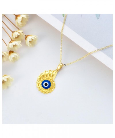 14K Gold Conch Necklaces for Women Yellow Solid Gold Shell Pendant Necklace with Evil Eye Conch Pendant Necklace for Women 16...