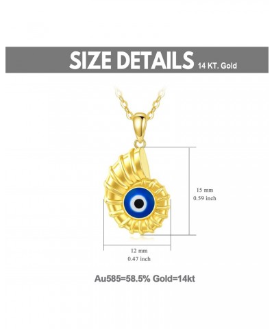 14K Gold Conch Necklaces for Women Yellow Solid Gold Shell Pendant Necklace with Evil Eye Conch Pendant Necklace for Women 16...