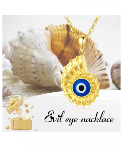 14K Gold Conch Necklaces for Women Yellow Solid Gold Shell Pendant Necklace with Evil Eye Conch Pendant Necklace for Women 16...