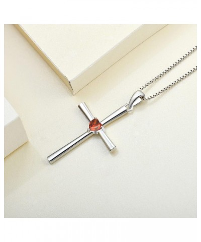 Women's Cross Necklace 925 Sterling Silver Crucifix Pendant Gemstones Criss Jewelry 01-garnet-Jan $21.42 Necklaces