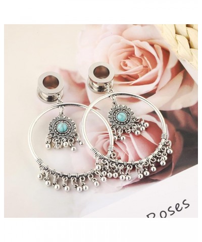 2PCS Stainless Steel Gauges for Ears, Dangle Tunnels for Women Multiple Sizes Vintage Moon and Star Pendant Style 5 18.0 Mill...