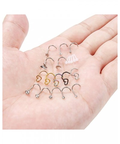 20Pcs 20G Surgical Steel Heart Nose Ring Studs Body Jewelry Piercing Retainer for Women Men CZ Inlaid 1.5MM-3.5MM 20pcs, 20g,...