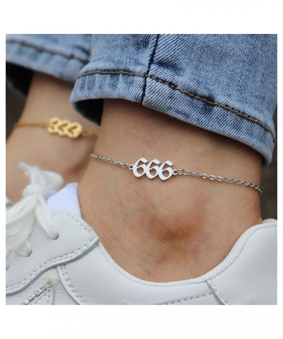 Women's Stainless Steel Angel Number Bracelet Ankle Anklet Chain Adjustable Minimalist Numerology Jewelry Gold 999, 8.3+2inch...