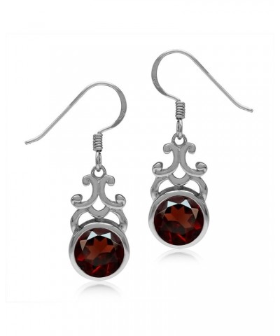 925 Sterling Silver Filigree Swirl Drop Dangle Leverback or Hook Earrings Jewelry for Women natural red garnet - faceted hook...