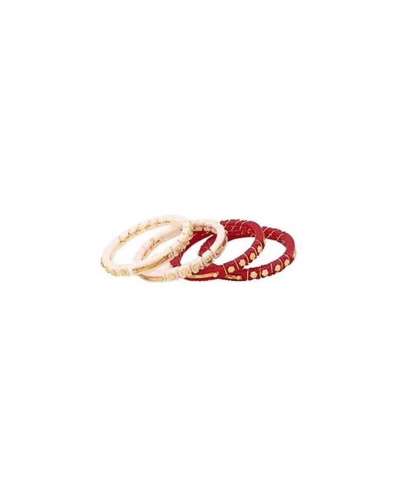 Meenakshi imitation Indian Traditional Women's Ethnic Gold-Plated Sakha Pola Bangles (Red & White, Set of 4) Red 2.2 $15.50 B...