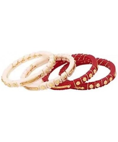 Meenakshi imitation Indian Traditional Women's Ethnic Gold-Plated Sakha Pola Bangles (Red & White, Set of 4) Red 2.2 $15.50 B...