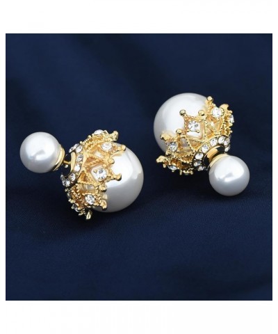 Classic Circle Stud Front and Hollow Design Ball Back, Double Side Crystal Earrings Stud Earrings for Women Bridal Gold White...