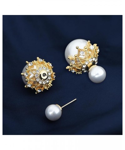 Classic Circle Stud Front and Hollow Design Ball Back, Double Side Crystal Earrings Stud Earrings for Women Bridal Gold White...