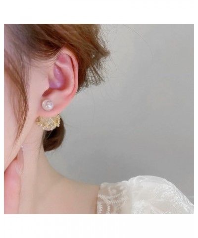 Classic Circle Stud Front and Hollow Design Ball Back, Double Side Crystal Earrings Stud Earrings for Women Bridal Gold White...