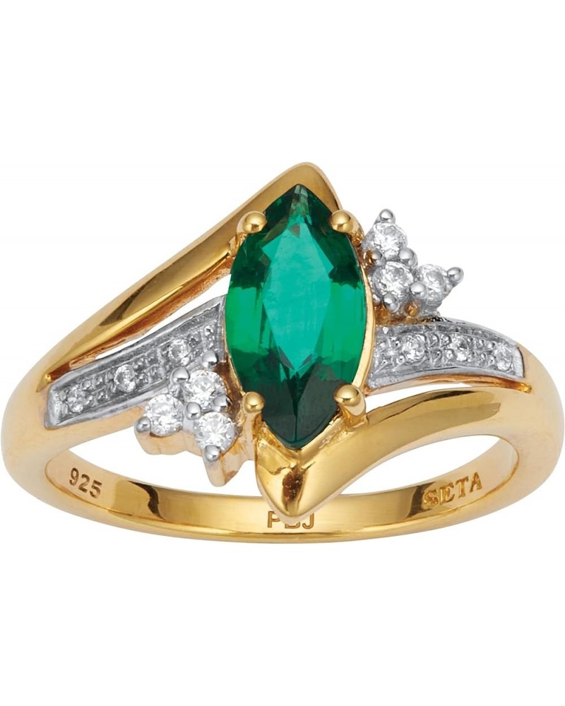 PalmBeach Marquise Cut Created or Genuine Gemstone and Round Cubic Zirconia Ring Sizes 5-10 Green Emerald/18k Gold-Plated Ste...