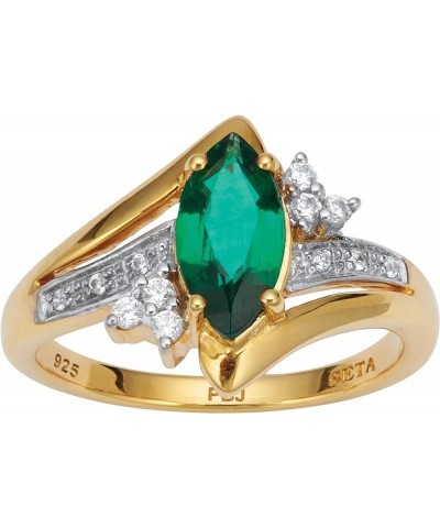 PalmBeach Marquise Cut Created or Genuine Gemstone and Round Cubic Zirconia Ring Sizes 5-10 Green Emerald/18k Gold-Plated Ste...