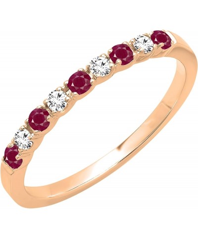 Alternating Round Ruby & White Diamond Stackable Women's Wedding Ring in Gold 4.5 18k - Metal Stamp Rose Gold $148.93 Bracelets