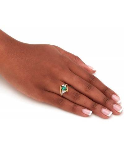 PalmBeach Marquise Cut Created or Genuine Gemstone and Round Cubic Zirconia Ring Sizes 5-10 Green Emerald/18k Gold-Plated Ste...