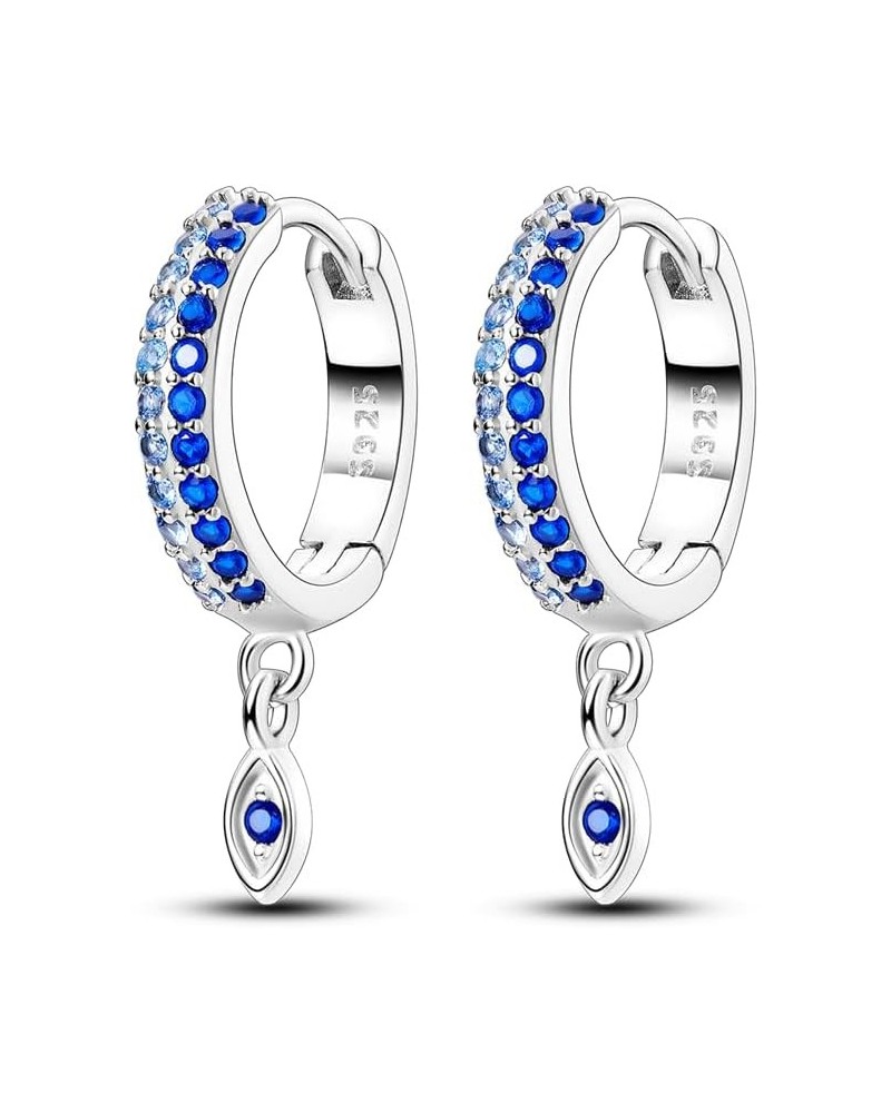 925 Sterling Silver Hoop Earrings Huggie Earrings Colorful Cubic Zirconia Hypoallergenic Small Hoop Earrings for Women Blue E...