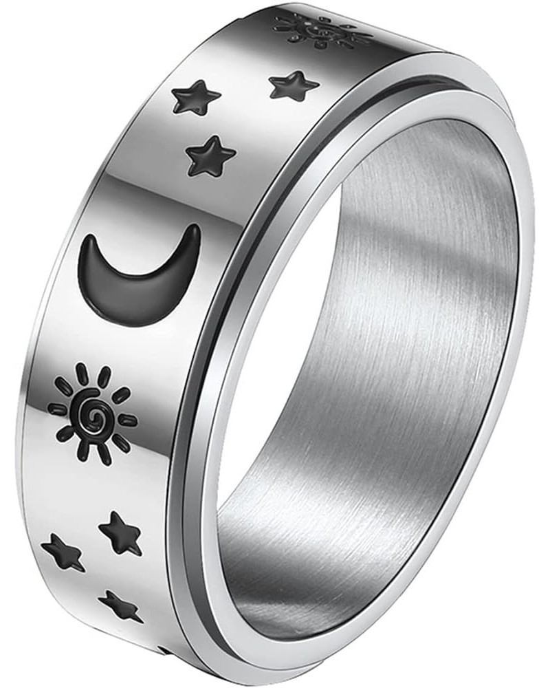 Moon and Star Ring Stress Relieving Anxiety Ring Titanium Steel Spinner Rings Engagement Wedding Rings B Silver-2(Rotatable) ...