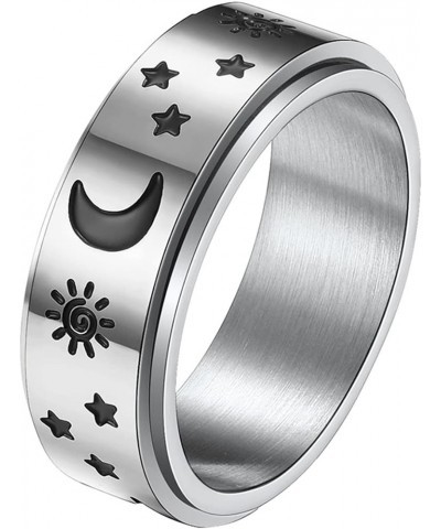 Moon and Star Ring Stress Relieving Anxiety Ring Titanium Steel Spinner Rings Engagement Wedding Rings B Silver-2(Rotatable) ...