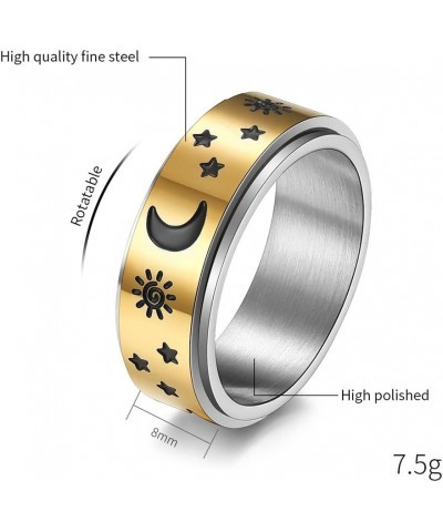 Moon and Star Ring Stress Relieving Anxiety Ring Titanium Steel Spinner Rings Engagement Wedding Rings B Silver-2(Rotatable) ...