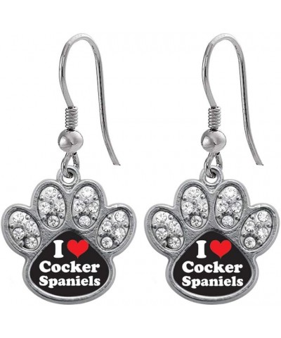 Silver Pave Paw Charm French Hook Drop Earrings with Cubic Zirconia Jewelry I Love Cocker Spaniels $11.19 Earrings