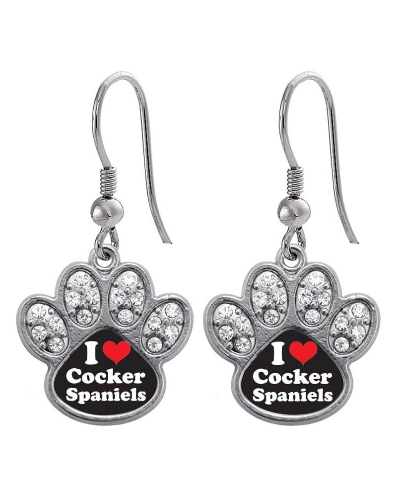 Silver Pave Paw Charm French Hook Drop Earrings with Cubic Zirconia Jewelry I Love Cocker Spaniels $11.19 Earrings