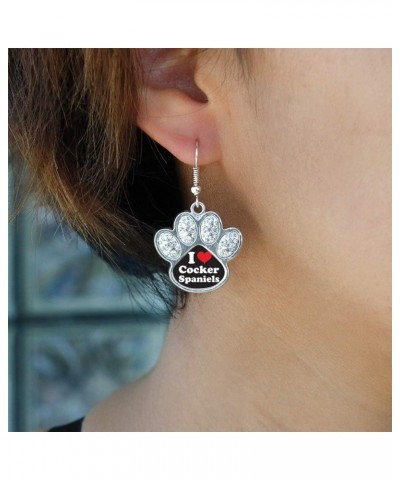 Silver Pave Paw Charm French Hook Drop Earrings with Cubic Zirconia Jewelry I Love Cocker Spaniels $11.19 Earrings