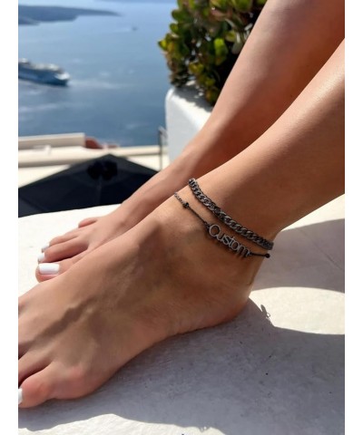 Personalized Anklets for Women,18K Gold Plated Name Anklet with Initials Customized Ankle Bracelets for Women Teengirls 8.5"-...