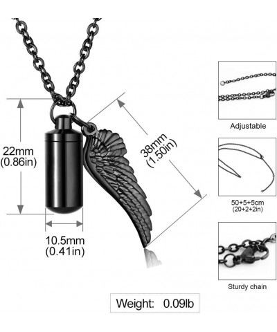 Urn Necklace for Ashes with Angel Wing Cremation Jewelry for Ashes Cylinder Pendant Necklaces for Ashes s black non-engraving...