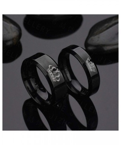 2PCS Black Her King and His Queen Crown Ring Set for Couples His Hers Stainless Steel Matching Promise Engagement Wedding Ban...