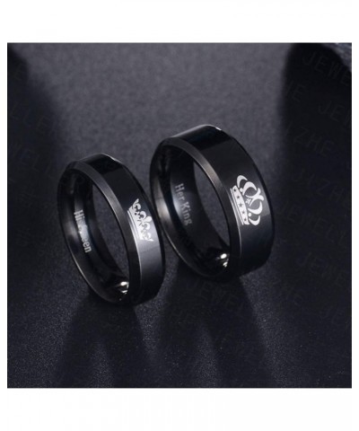 2PCS Black Her King and His Queen Crown Ring Set for Couples His Hers Stainless Steel Matching Promise Engagement Wedding Ban...