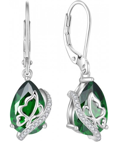 Butterfly Dangle Drop Earrings 925 Sterling Silver Teardrop Birthstone Leverback Earrings Jewelry Gift for Women Emerald $34....