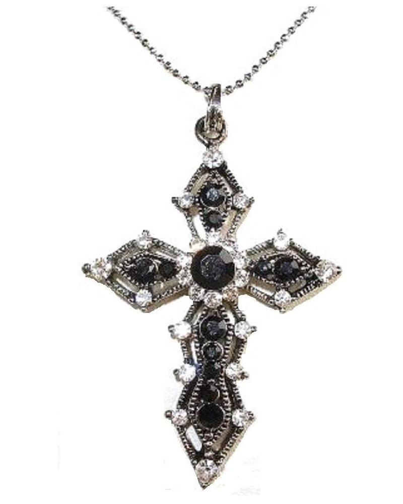 Sparkling Simulated Rhinestone Cross Pendent Chain Necklace Jet Black $9.39 Necklaces