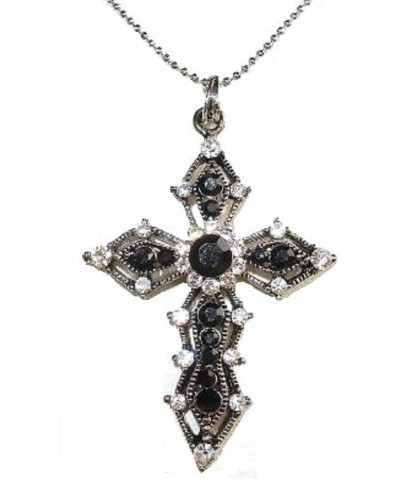 Sparkling Simulated Rhinestone Cross Pendent Chain Necklace Jet Black $9.39 Necklaces