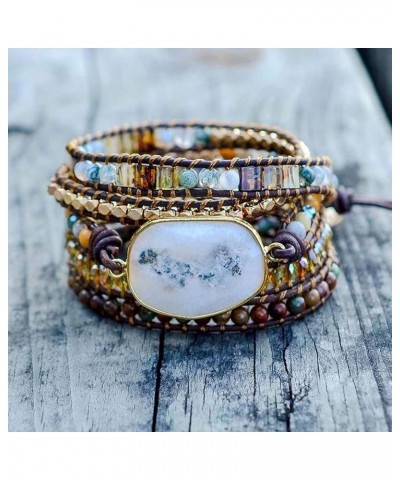 Handmade Wrap Bracelet Turquoise, Jasper & Amazonite Natural Stones Leather Charm 5 Strands Boho Bracelet Agate 3 $10.36 Brac...