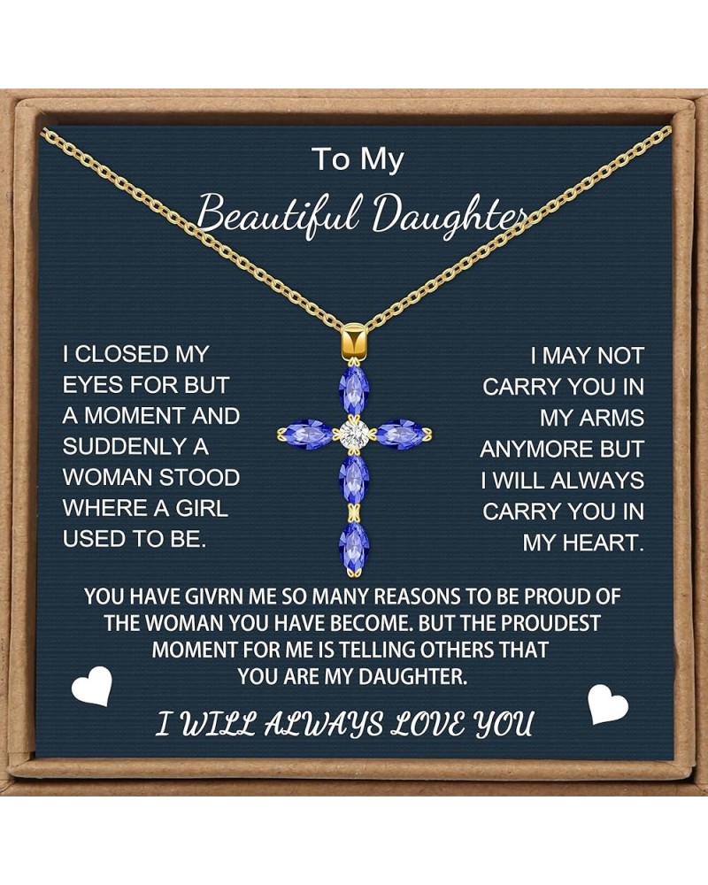 ???????? Gifts from Mom Dad, Cross Necklace for Daughter Birthday Christmas Graduation,CZ Birthmonth Pendant Christian Religi...