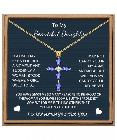 ???????? Gifts from Mom Dad, Cross Necklace for Daughter Birthday Christmas Graduation,CZ Birthmonth Pendant Christian Religi...