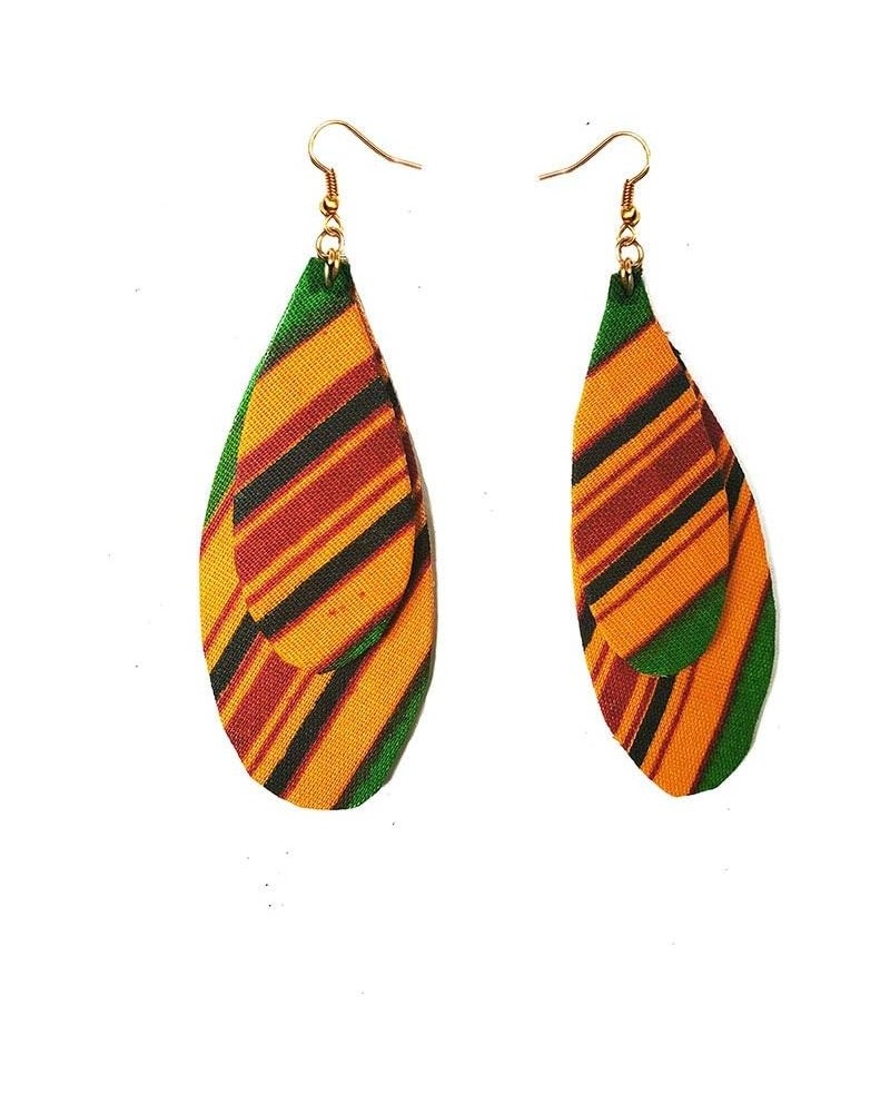 African Print Kente Fabric Wrapped Double leaf Fishhook Earrings $12.75 Earrings