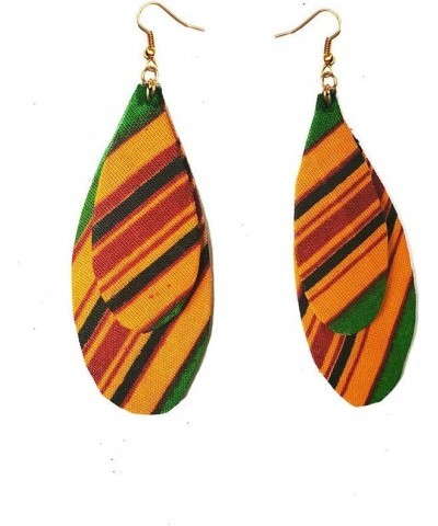 African Print Kente Fabric Wrapped Double leaf Fishhook Earrings $12.75 Earrings