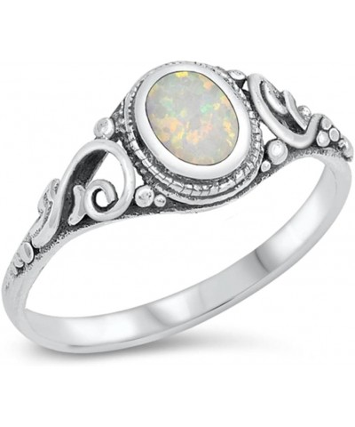 CHOOSE YOUR COLOR Sterling Silver Oval Ring White (Simulated Opal) $11.12 Rings