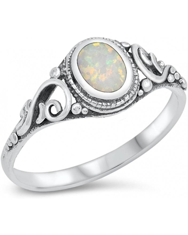 CHOOSE YOUR COLOR Sterling Silver Oval Ring White (Simulated Opal) $11.12 Rings