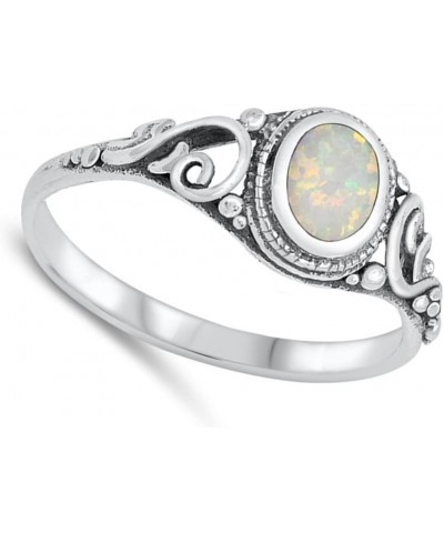 CHOOSE YOUR COLOR Sterling Silver Oval Ring White (Simulated Opal) $11.12 Rings