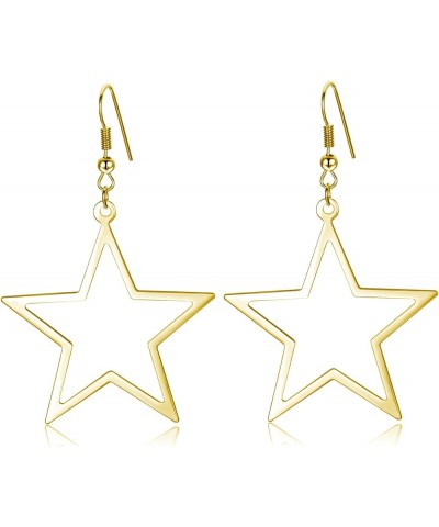 Simple Star Earrings for Women, Hollow Star Dangle Drop Earrings Gold $6.83 Earrings