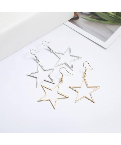 Simple Star Earrings for Women, Hollow Star Dangle Drop Earrings Gold $6.83 Earrings