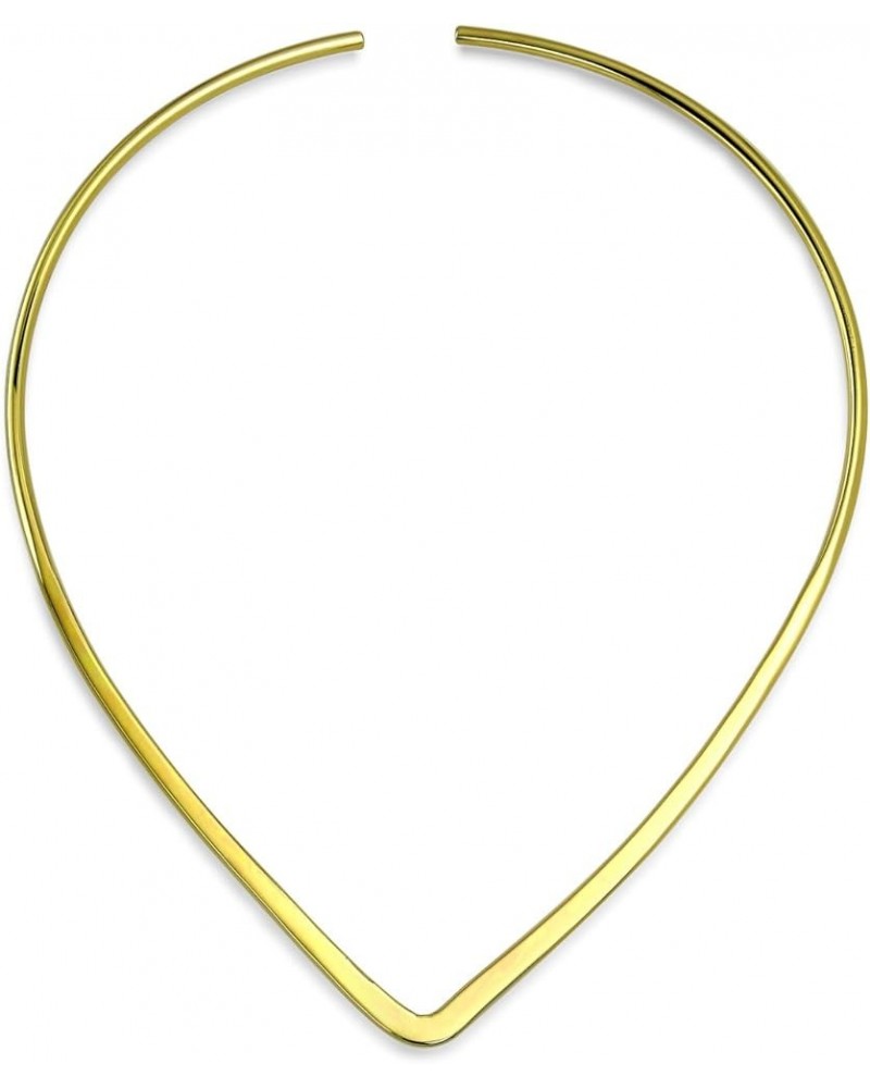 Slender Simple Slider Modern Choker V Shape Twist Braid Rope Collar Necklace For Women Teens Polished 14K Yellow Gold Plated ...