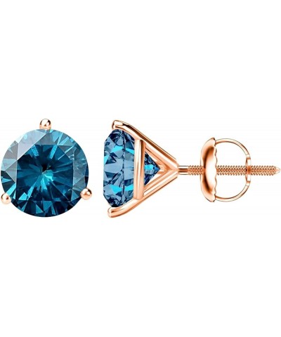 1/2-10 Carat Total Weight Blue Diamond Stud Earrings 3 Prong Screw Back 0.75 Carat 14K Rose Gold $1.00 Earrings