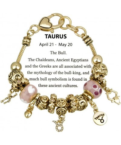 Zodiac Charm Bracelet Multi-Color Slide Metal Murano Beads Silvertone Style 5 - Taurus (Apr 21 - May 20) $13.19 Bracelets