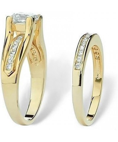 His and Her 14K Gold Plated Stainless Steel 3 Piece Wedding Engagement Ring and Men's Band Set Women's Size 08 Men's Size 07 ...