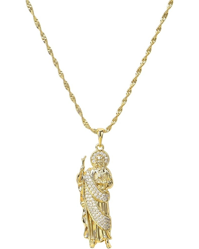 18K Gold Plated San Judas Pendant Necklace for Women Catholic Religious Christian Jewelry for Teen Girls Gifts for Her Yellow...