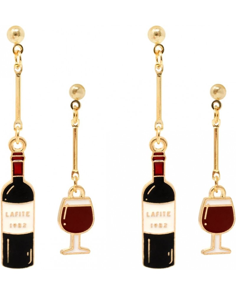 2 Pairs of Unique Wine Glass Wine Bottle Dangle Drop Earrings Enamel Alloy Red Wine Glass Earrings Fun Novelty Creative Earri...