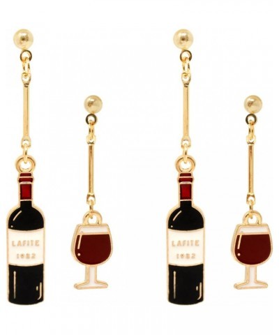 2 Pairs of Unique Wine Glass Wine Bottle Dangle Drop Earrings Enamel Alloy Red Wine Glass Earrings Fun Novelty Creative Earri...