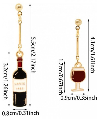 2 Pairs of Unique Wine Glass Wine Bottle Dangle Drop Earrings Enamel Alloy Red Wine Glass Earrings Fun Novelty Creative Earri...